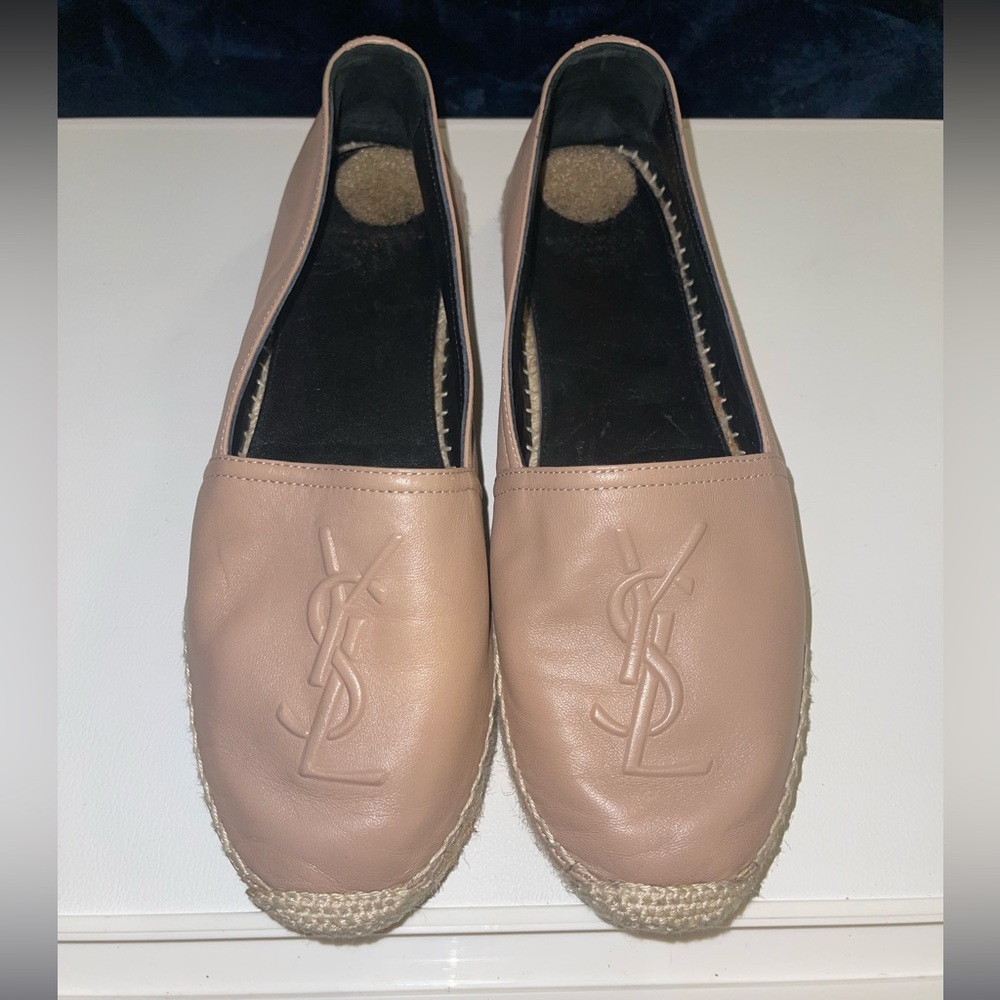 SAINT LAURENT Lambskin Monogram Espadrilles in Nude